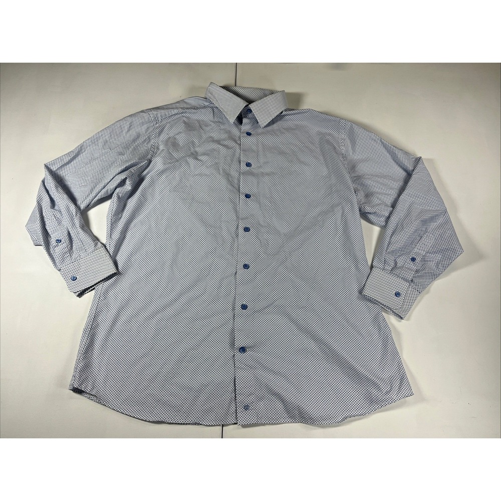 David Donahue Trim Fit Dress Shirt Mens 18.5 34/35 Blue Geometric Button Down